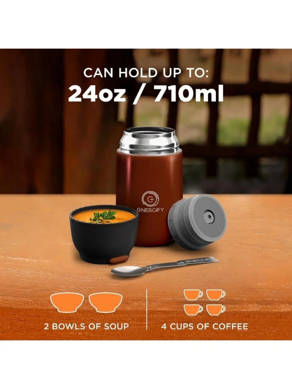 24oz Vacuum Insulated Food Jar with Spoon - BPA-Free, Leak Proof, Wide Mouth